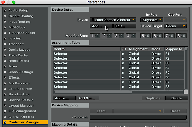 Traktor Add Device Mapping